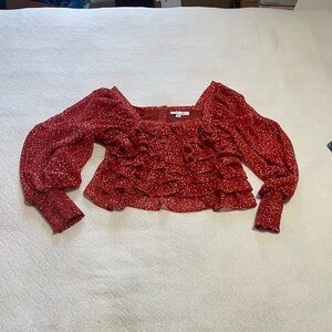 She + Sky Red Dotted‎ Ruffle Blouse Size Small